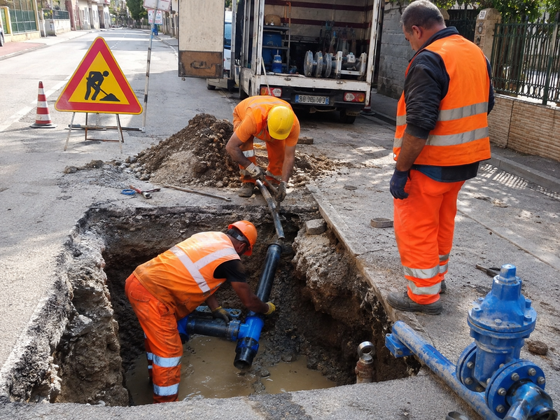 Operai al lavoro per un allacciamento all'acquedotto
