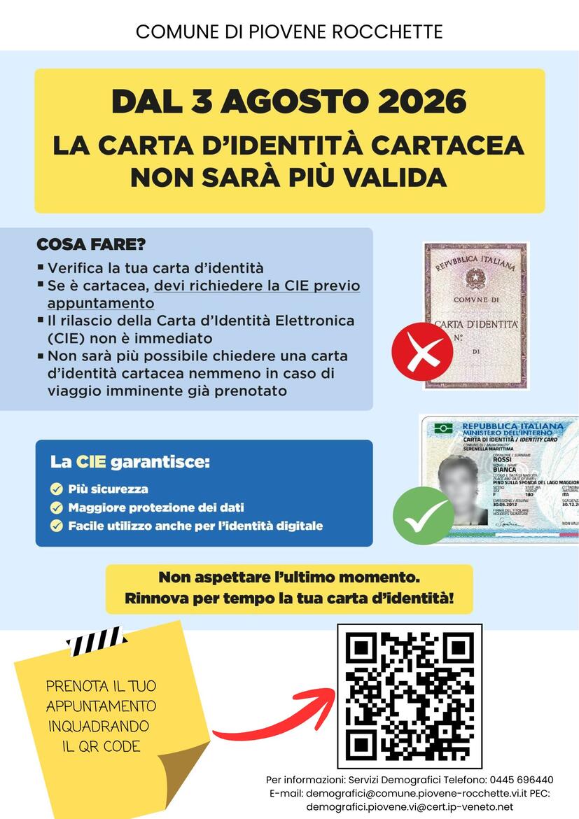 Immagine: Per informazioni Servizi Demografici Telefono 0445 696440 E-mail demografici@comune.piovene-rocchette.vi.it PEC demografici.piovene.vi@cert.ip-vene...